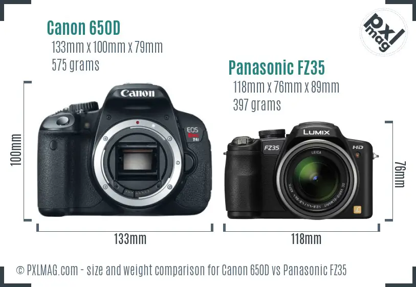 Canon 650D vs Panasonic FZ35 size comparison