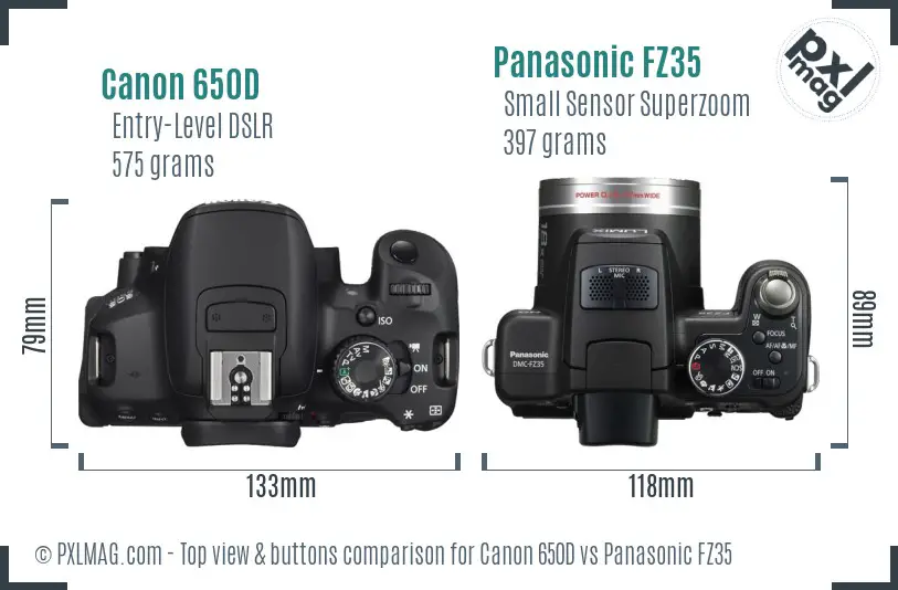 Canon 650D vs Panasonic FZ35 top view buttons comparison