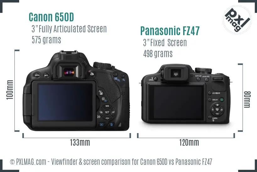 Canon 650D vs Panasonic FZ47 Screen and Viewfinder comparison