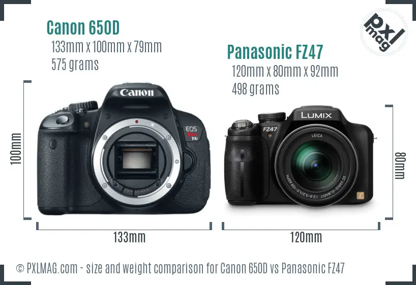 Canon 650D vs Panasonic FZ47 size comparison