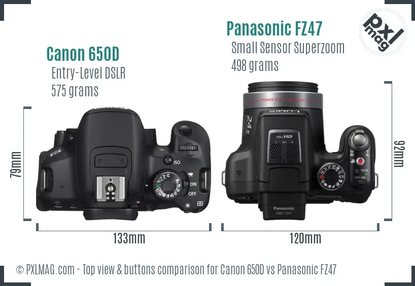 Canon 650D vs Panasonic FZ47 top view buttons comparison