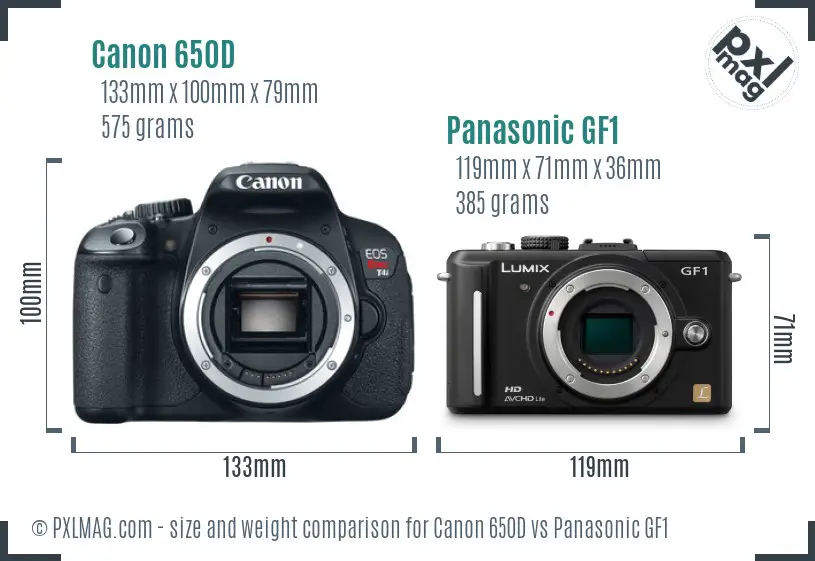 Canon 650D vs Panasonic GF1 size comparison