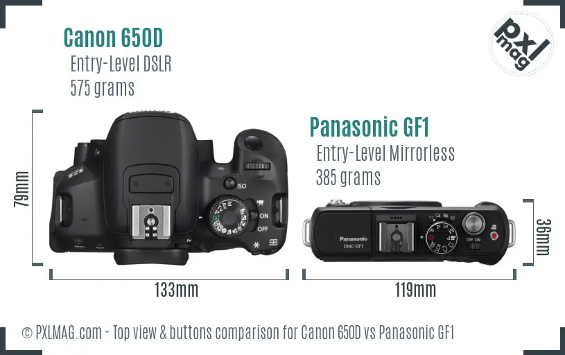 Canon 650D vs Panasonic GF1 top view buttons comparison