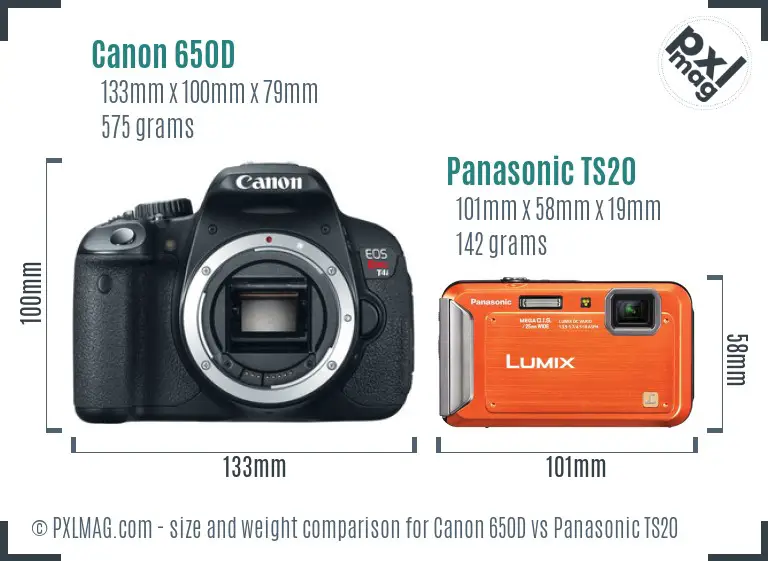 Canon 650D vs Panasonic TS20 size comparison
