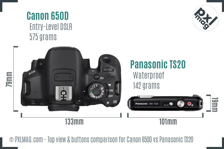 Canon 650D vs Panasonic TS20 top view buttons comparison