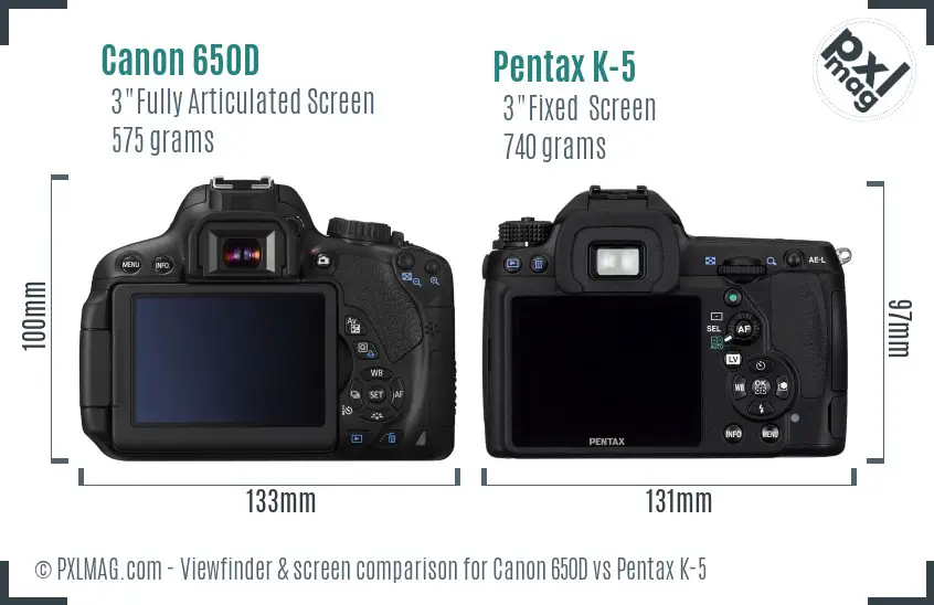 Canon 650D vs Pentax K-5 Screen and Viewfinder comparison