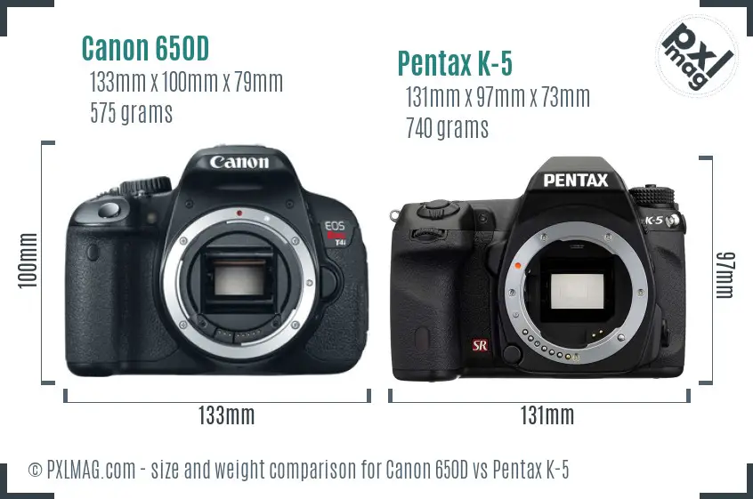 Canon 650D vs Pentax K-5 size comparison