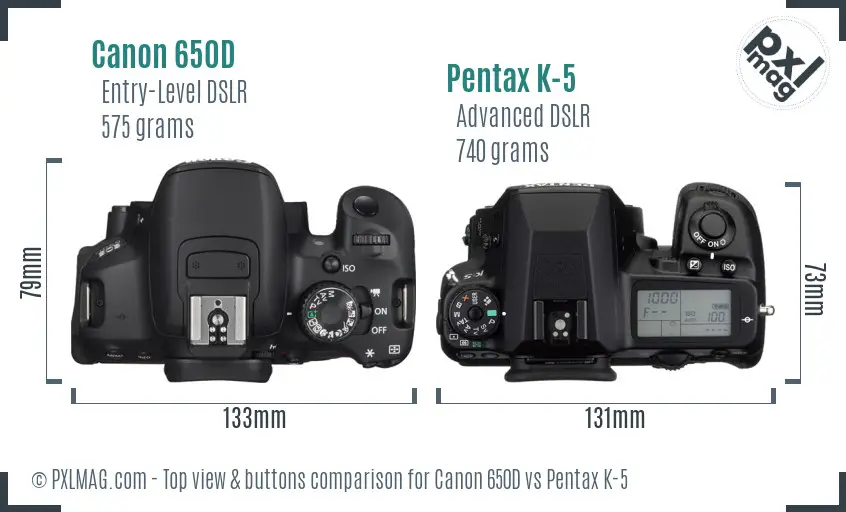 Canon 650D vs Pentax K-5 top view buttons comparison