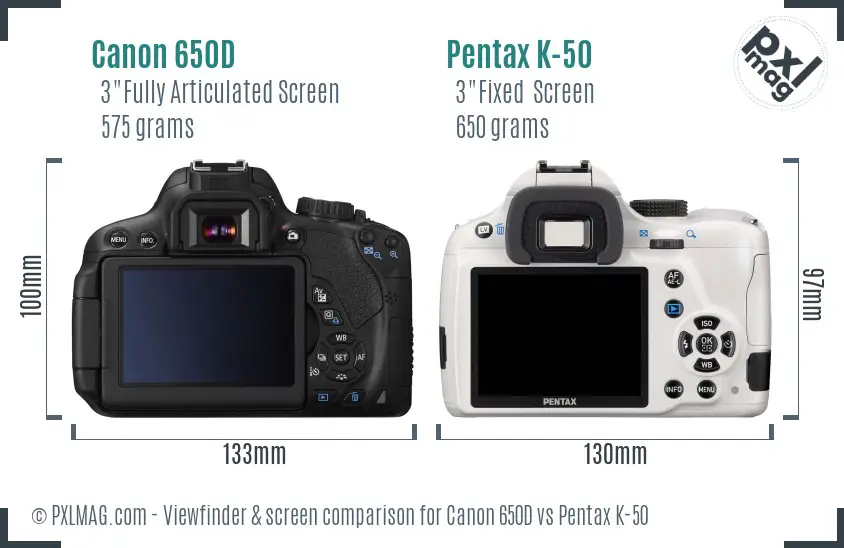 Canon 650D vs Pentax K-50 Screen and Viewfinder comparison