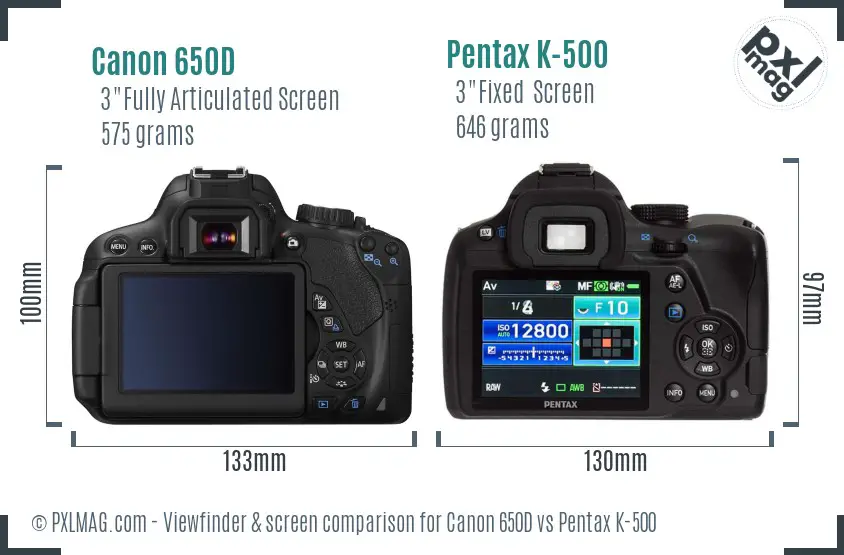 Canon 650D vs Pentax K-500 Screen and Viewfinder comparison