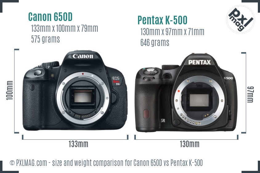 Canon 650D vs Pentax K-500 size comparison