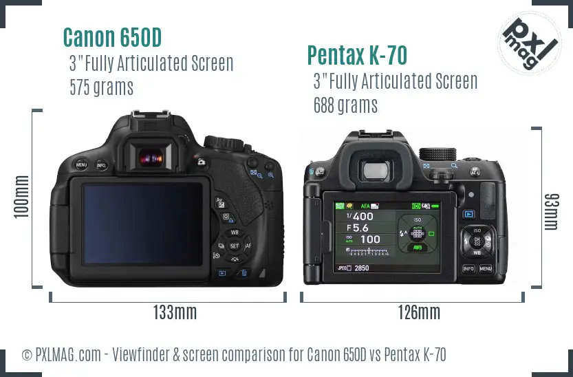 Canon 650D vs Pentax K-70 Screen and Viewfinder comparison
