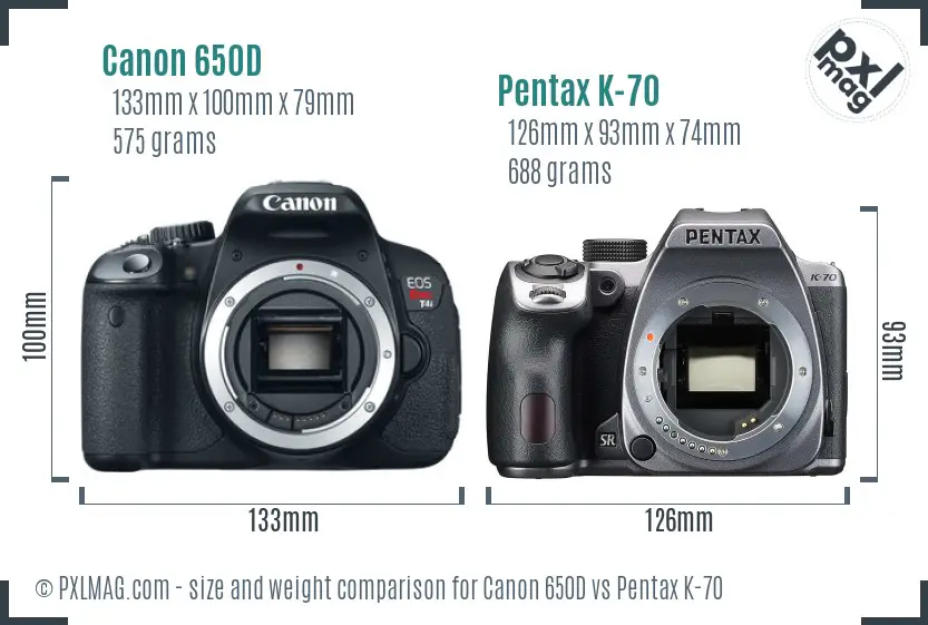 Canon 650D vs Pentax K-70 size comparison
