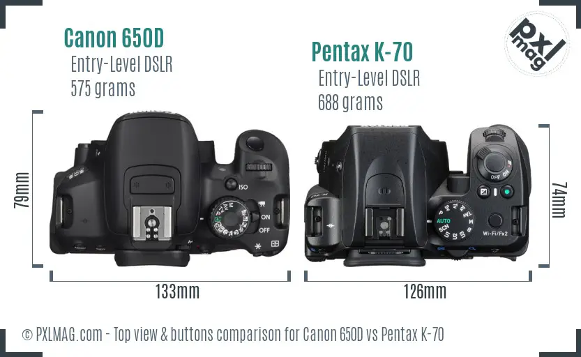 Canon 650D vs Pentax K-70 top view buttons comparison