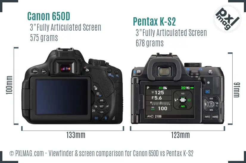 Canon 650D vs Pentax K-S2 Screen and Viewfinder comparison