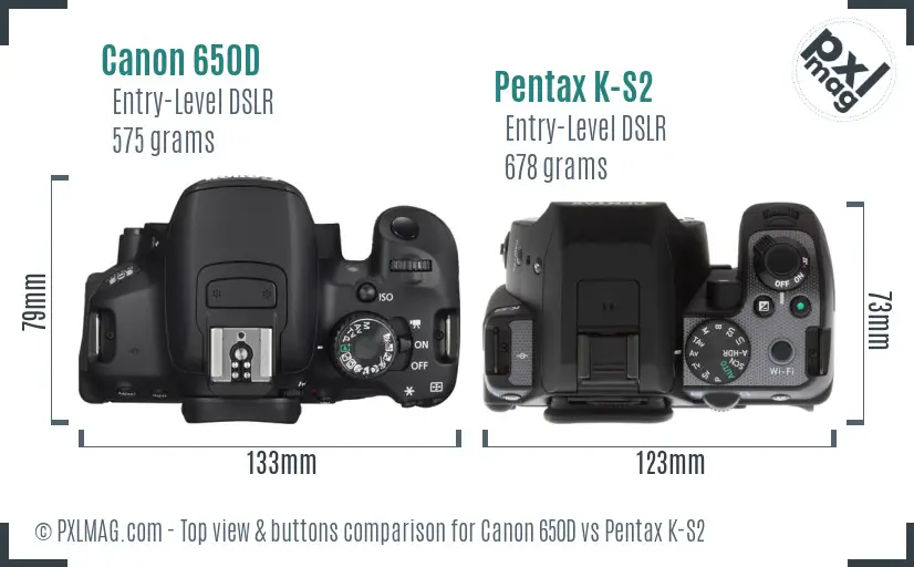 Canon 650D vs Pentax K-S2 top view buttons comparison