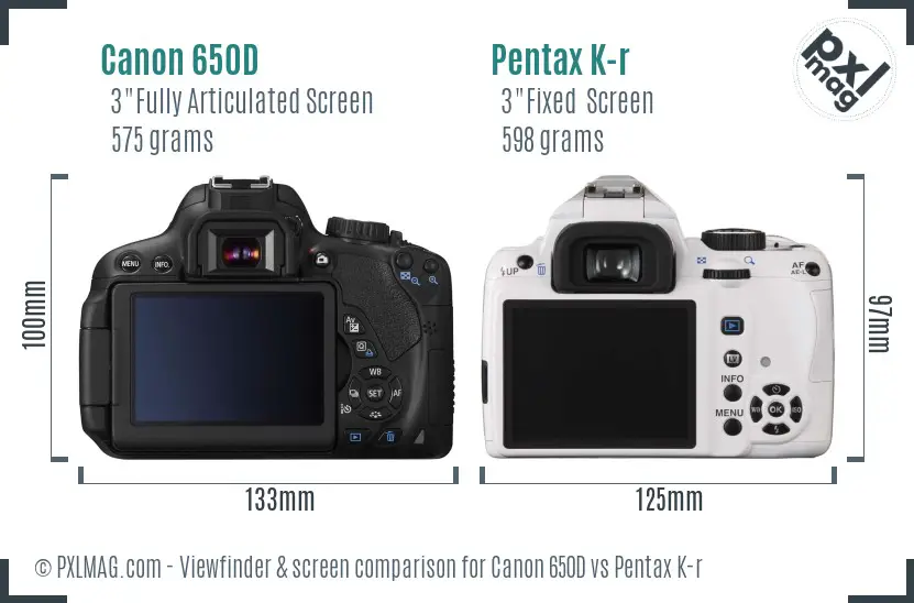Canon 650D vs Pentax K-r Screen and Viewfinder comparison