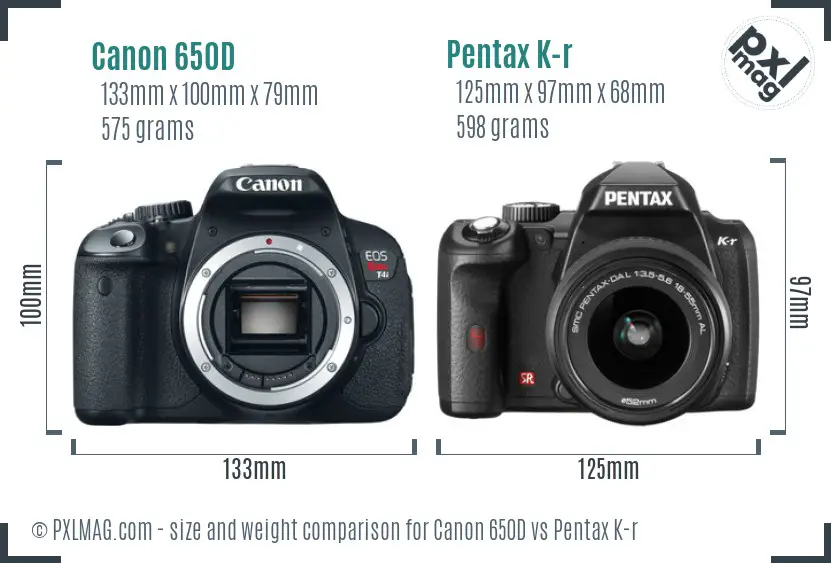 Canon 650D vs Pentax K-r size comparison