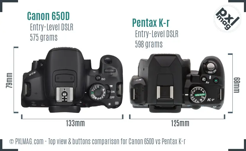 Canon 650D vs Pentax K-r top view buttons comparison