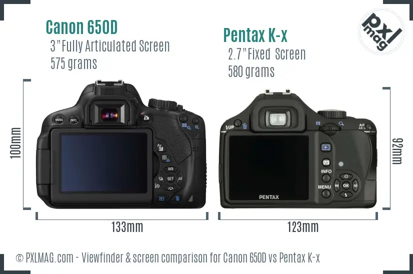 Canon 650D vs Pentax K-x Screen and Viewfinder comparison