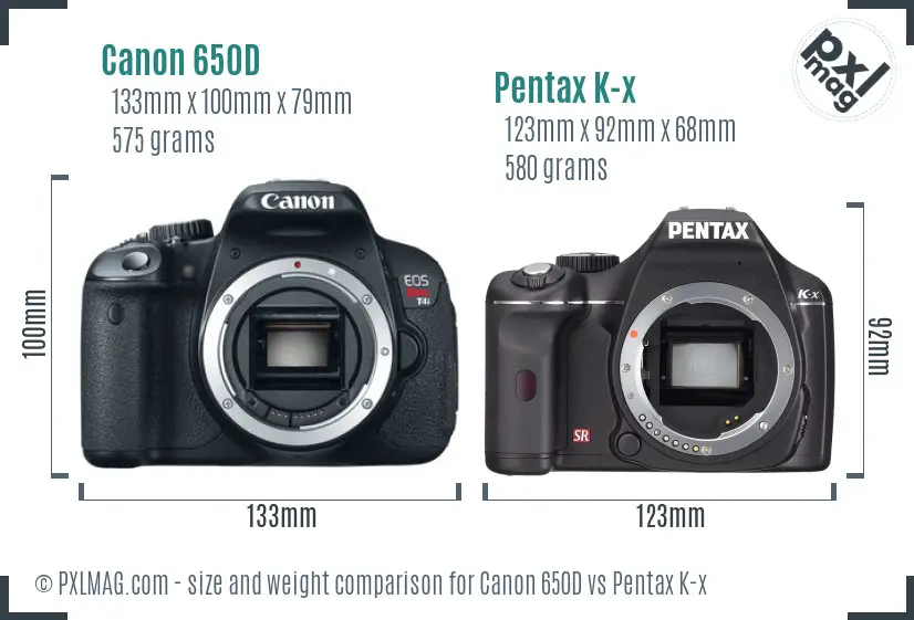 Canon 650D vs Pentax K-x size comparison