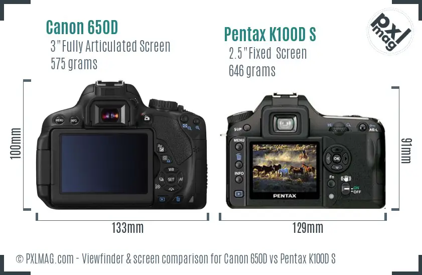 Canon 650D vs Pentax K100D S Screen and Viewfinder comparison