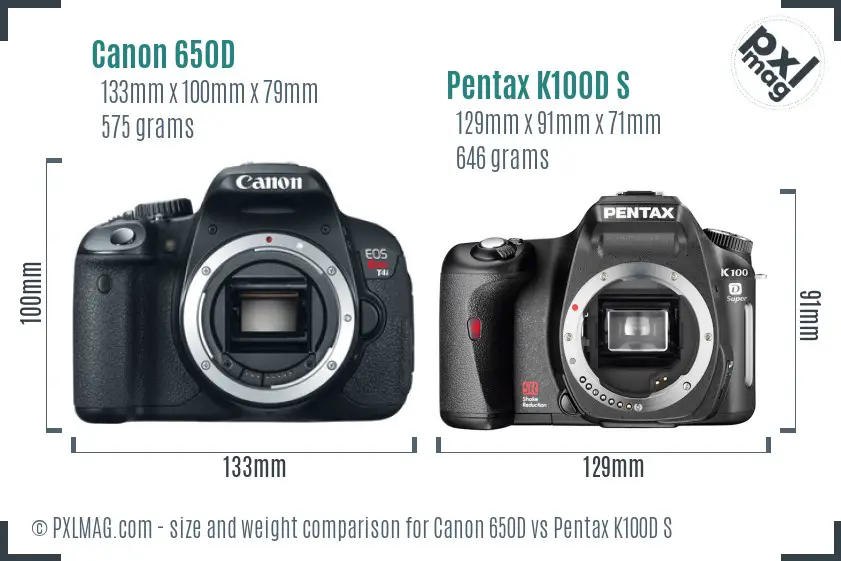Canon 650D vs Pentax K100D S size comparison