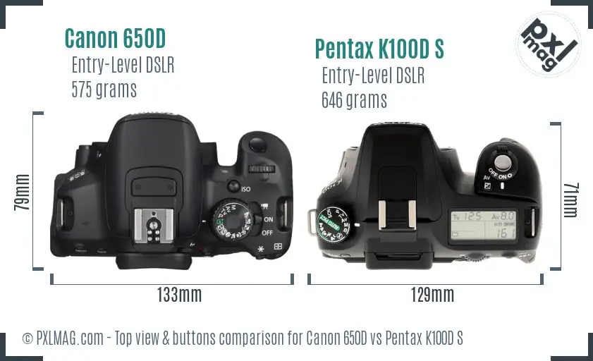 Canon 650D vs Pentax K100D S top view buttons comparison