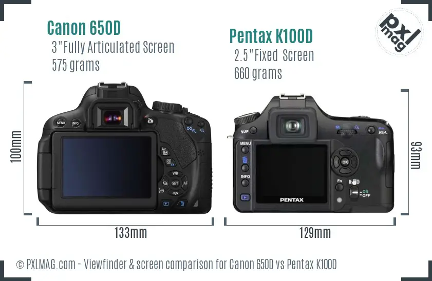 Canon 650D vs Pentax K100D Screen and Viewfinder comparison