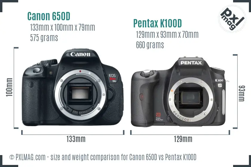 Canon 650D vs Pentax K100D size comparison