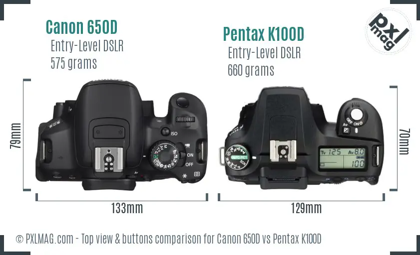 Canon 650D vs Pentax K100D top view buttons comparison