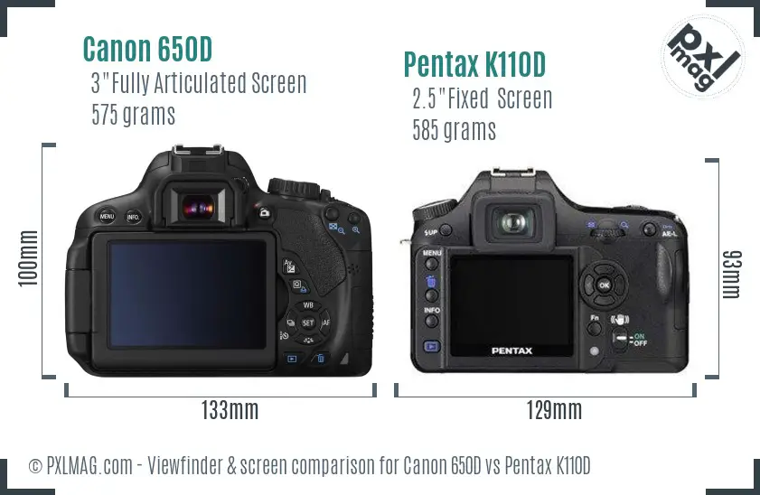 Canon 650D vs Pentax K110D Screen and Viewfinder comparison