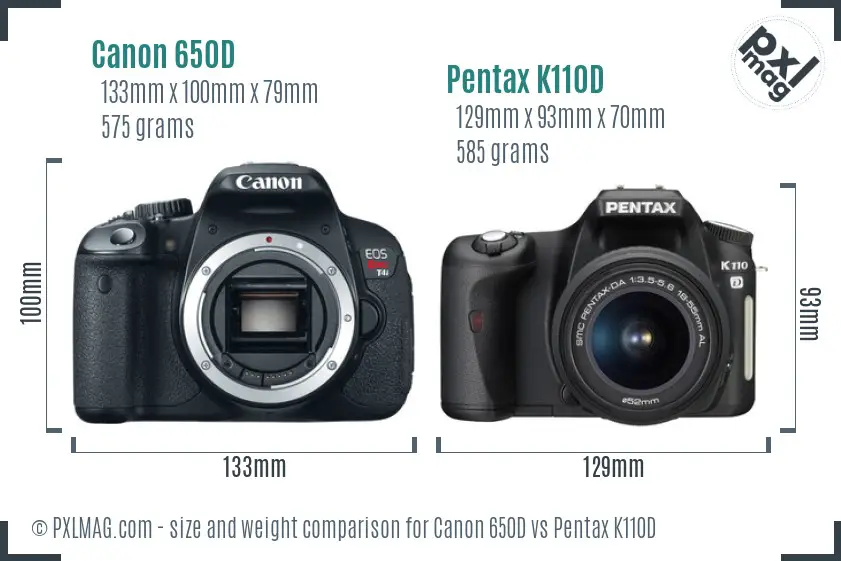 Canon 650D vs Pentax K110D size comparison