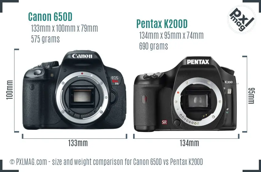 Canon 650D vs Pentax K200D size comparison