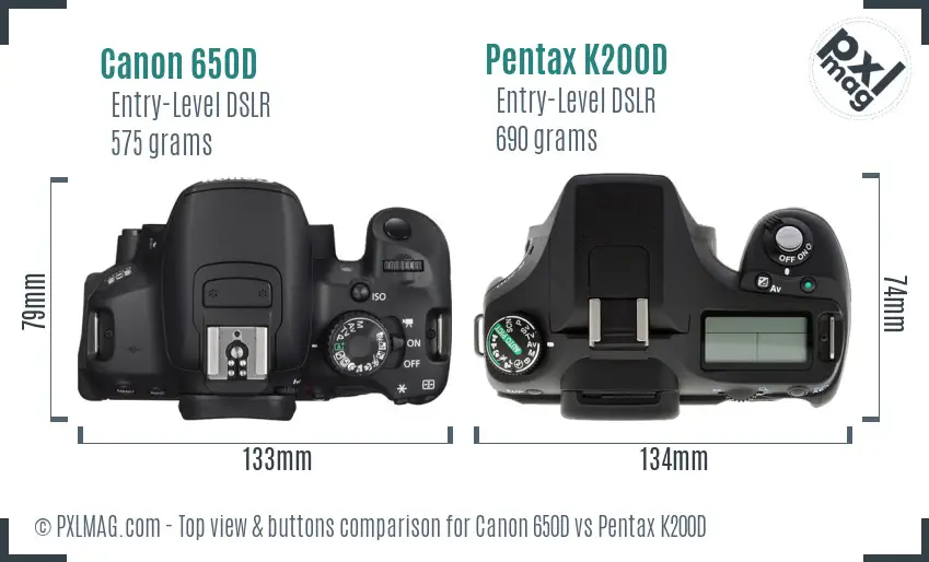 Canon 650D vs Pentax K200D top view buttons comparison