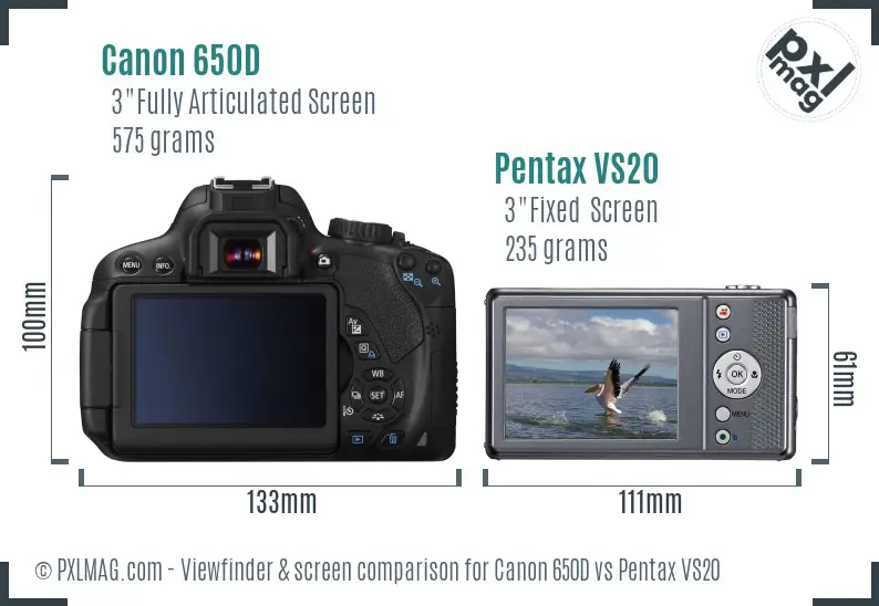 Canon 650D vs Pentax VS20 Screen and Viewfinder comparison