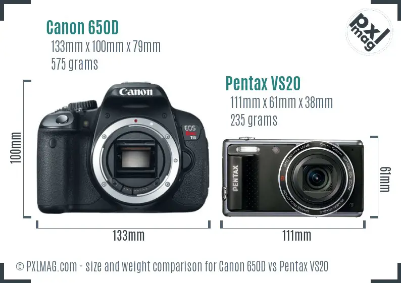 Canon 650D vs Pentax VS20 size comparison