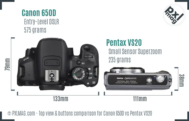 Canon 650D vs Pentax VS20 top view buttons comparison