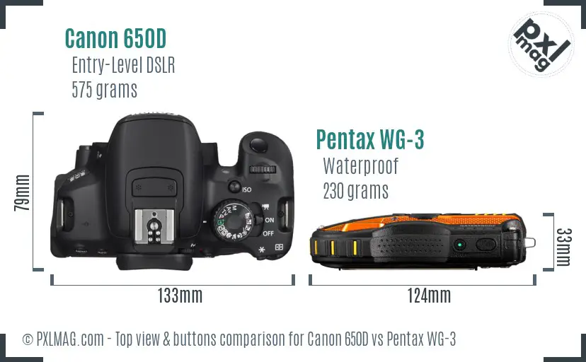 Canon 650D vs Pentax WG-3 top view buttons comparison Canon 650D vs Pentax WG-3 top view buttons comparison