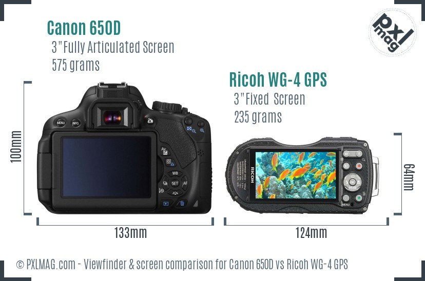 Canon 650D vs Ricoh WG-4 GPS Screen and Viewfinder comparison