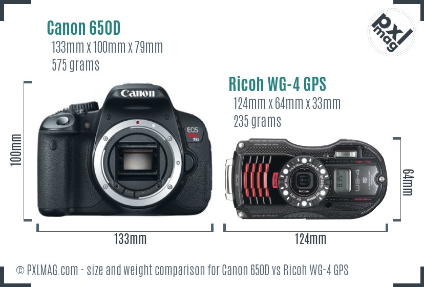 Canon 650D vs Ricoh WG-4 GPS size comparison Canon 650D vs Ricoh WG-4 GPS size comparison