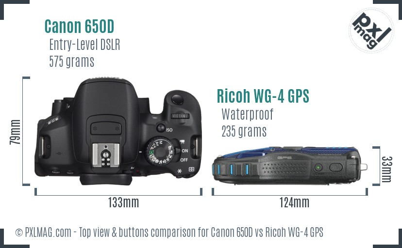 Canon 650D vs Ricoh WG-4 GPS top view buttons comparison