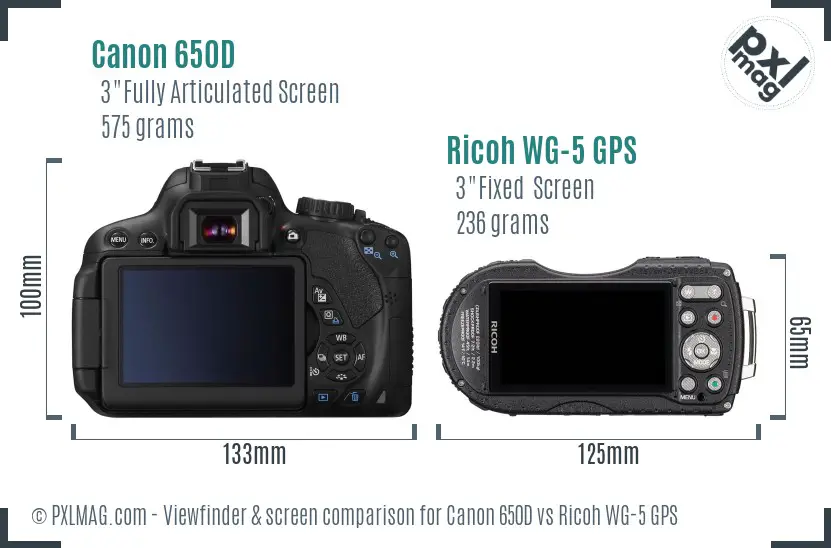 Canon 650D vs Ricoh WG-5 GPS Screen and Viewfinder comparison
