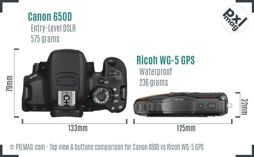 Canon 650D vs Ricoh WG-5 GPS top view buttons comparison