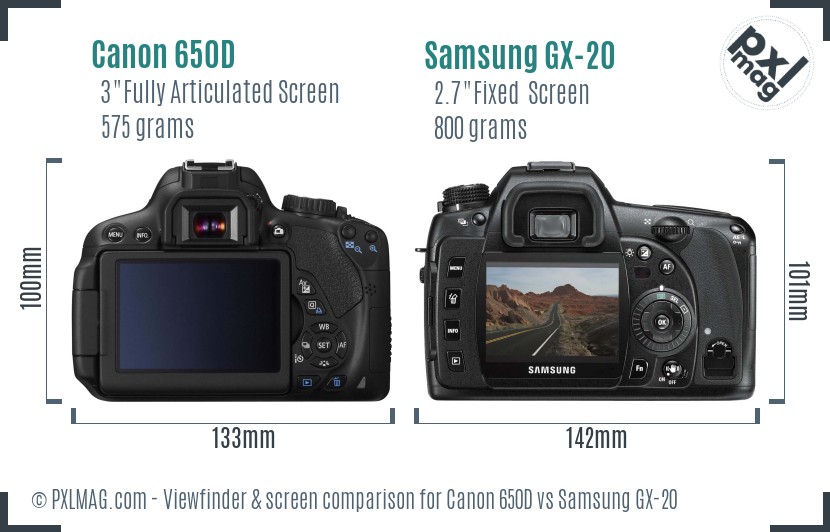 Canon 650D vs Samsung GX-20 Screen and Viewfinder comparison