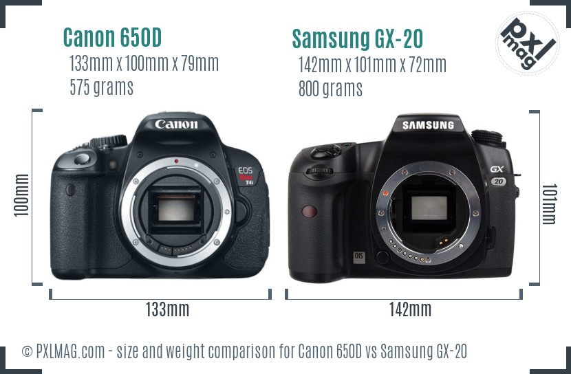 Canon 650D vs Samsung GX-20 size comparison