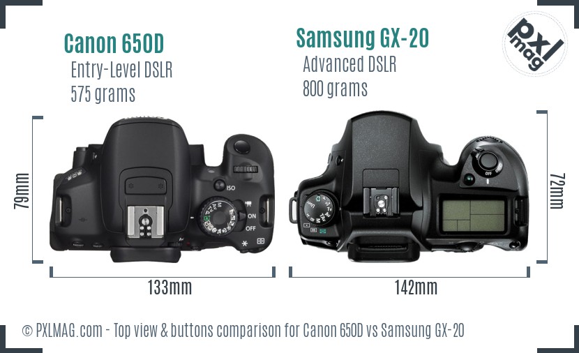 Canon 650D vs Samsung GX-20 top view buttons comparison