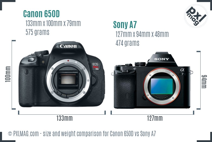 Canon 650D vs Sony A7 size comparison