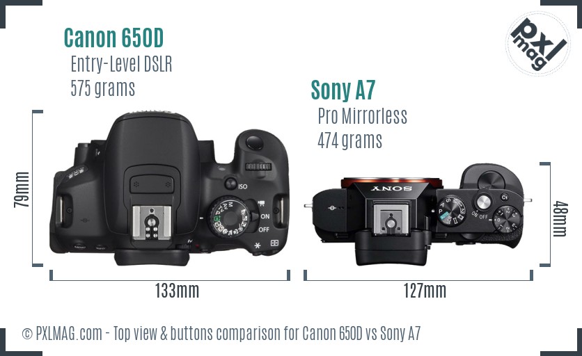Canon 650D vs Sony A7 top view buttons comparison