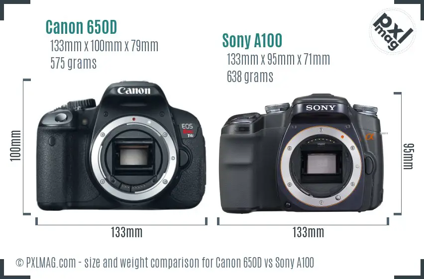 Canon 650D vs Sony A100 size comparison